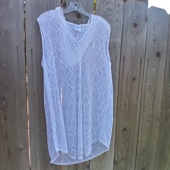 Alexa & Stella Womens Beach Pool Cover Up Sz 2X White Pullover V Neck With Hat - Picture 1 of 8